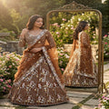 FASHIONKIYA Women Soft Butterfly Net Lehenga Choli with Real Mirror Embroidered Sequins Work Dupatta | Semi Stitched Designer Ethnic Set