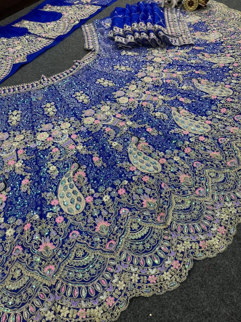 FASHIONKIYA Blue Embroidery Lehenga Choli