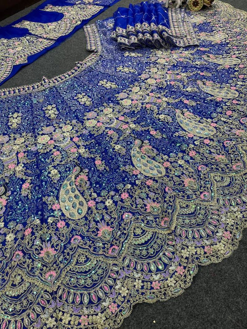 FASHIONKIYA Blue Embroidery Lehenga Choli