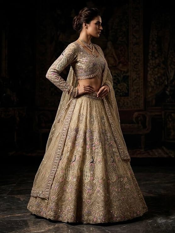 FASHIONKIYA Womens Soft Butterfly Net Semi Stitched Lehenga Choli Set with Coding Sequins Work Lehenga Blouse and Dupatta Traditional Ethnic Wear