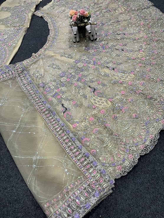 FASHIONKIYA Womens Soft Butterfly Net Semi Stitched Lehenga Choli Set with Coding Sequins Work Lehenga Blouse and Dupatta Traditional Ethnic Wear