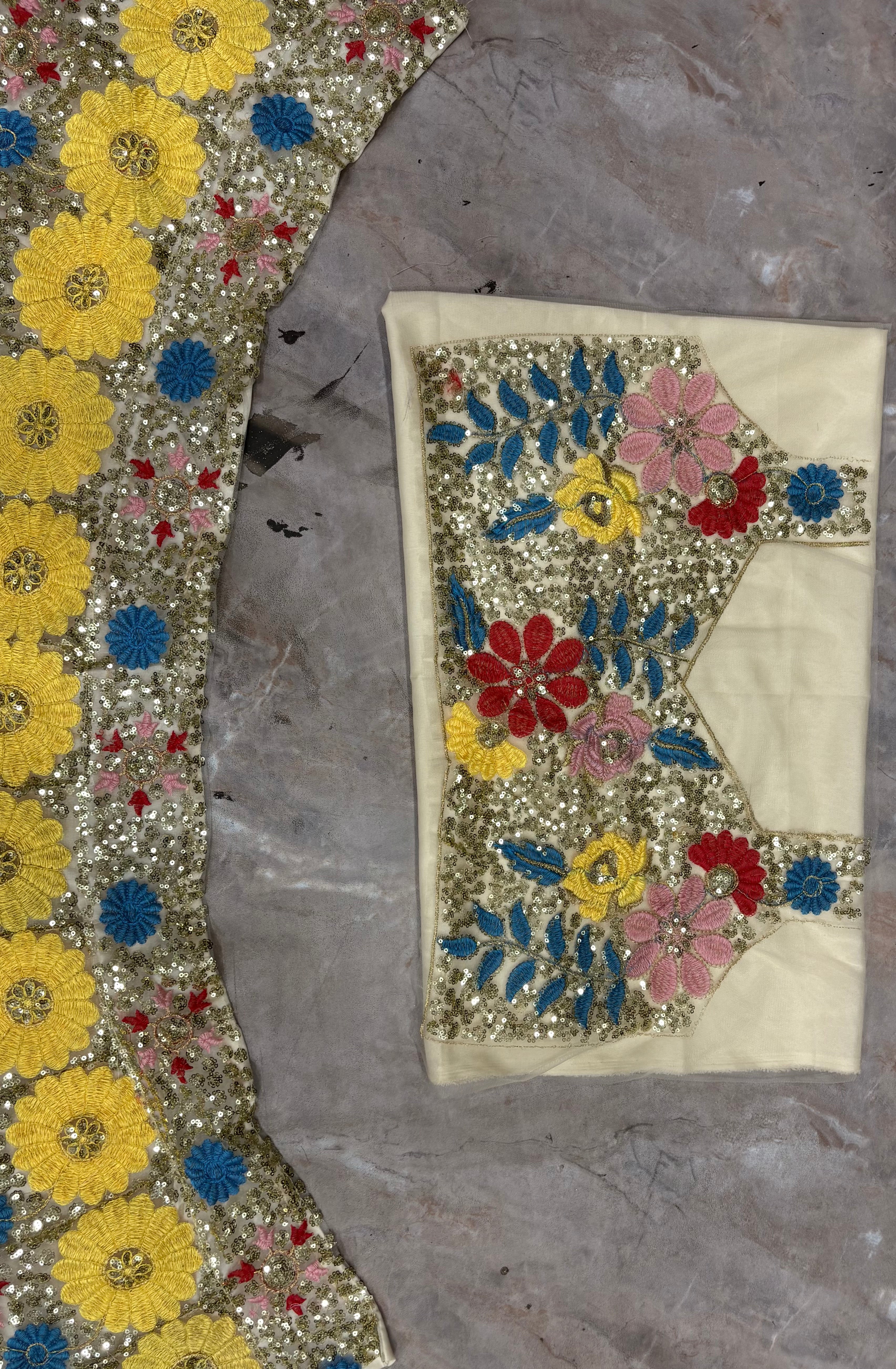 FASHIONKIYA Embroidered Georgette Semi-Stitched Lehenga & Unstitched Blouse With Dupatta