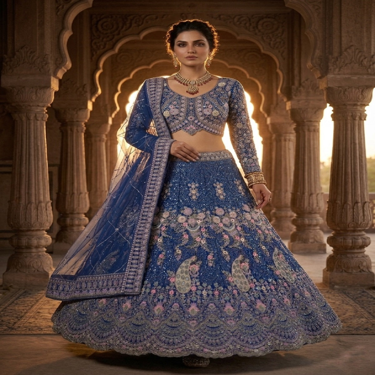 FASHIONKIYA Blue Embroidery Lehenga Choli