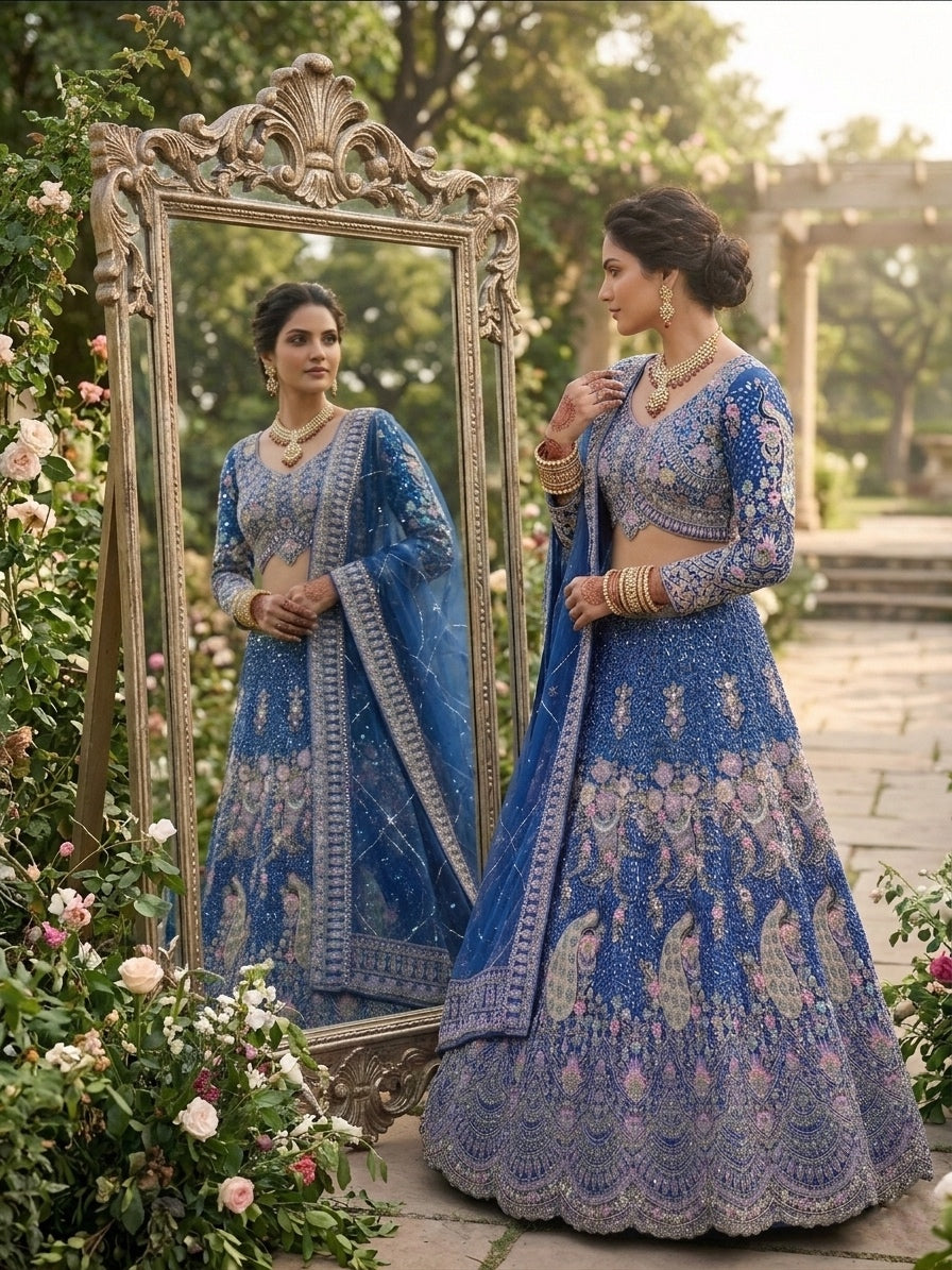 FASHIONKIYA Blue Embroidery Lehenga Choli