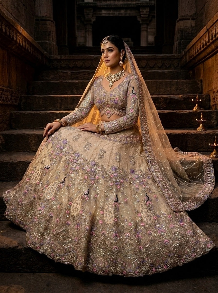 FASHIONKIYA Womens Soft Butterfly Net Semi Stitched Lehenga Choli Set with Coding Sequins Work Lehenga Blouse and Dupatta Traditional Ethnic Wear