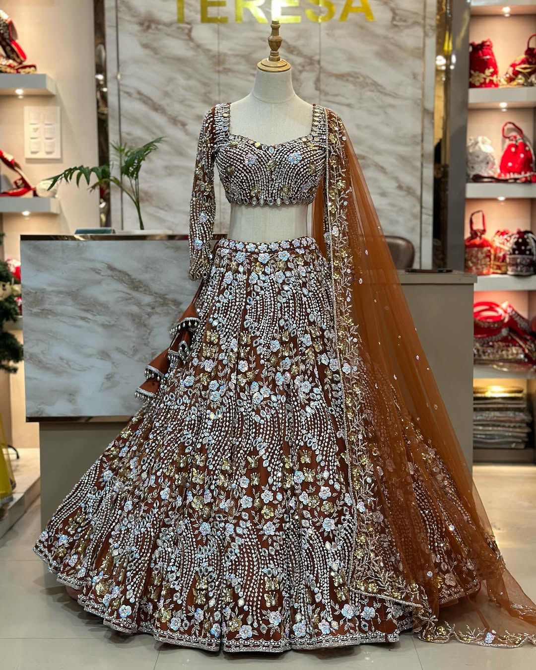 FASHIONKIYA Women Soft Butterfly Net Lehenga Choli with Real Mirror Embroidered Sequins Work Dupatta | Semi Stitched Designer Ethnic Set