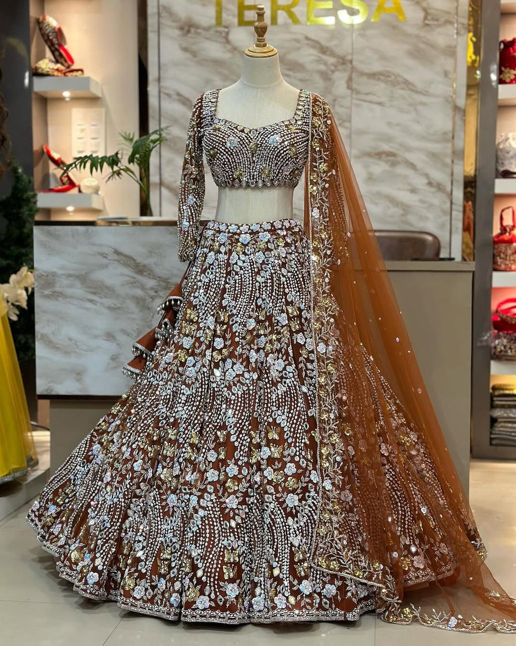 FASHIONKIYA Women Soft Butterfly Net Lehenga Choli with Real Mirror Embroidered Sequins Work Dupatta | Semi Stitched Designer Ethnic Set