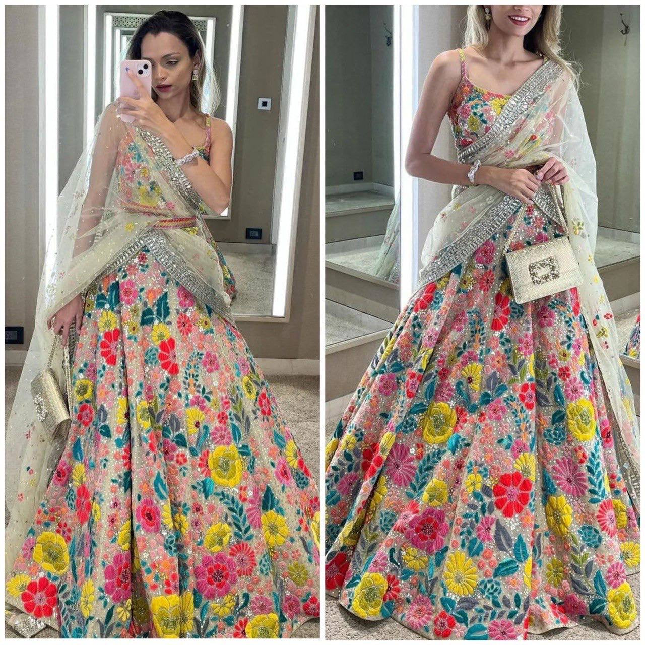 FASHIONKIYA Embroidered Georgette Semi-Stitched Lehenga & Unstitched Blouse With Dupatta
