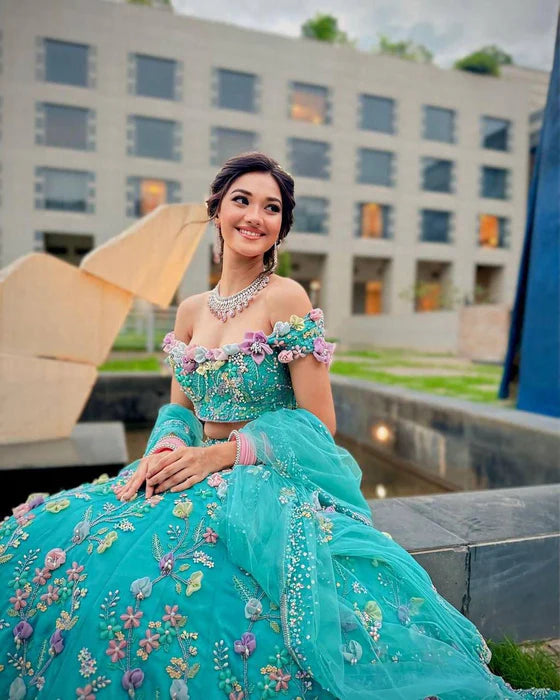 fashionkiya Faux Georgette Semi Stitched Lehenga with Designer Flower Embroidery Sequins Work & Matching Dupatta