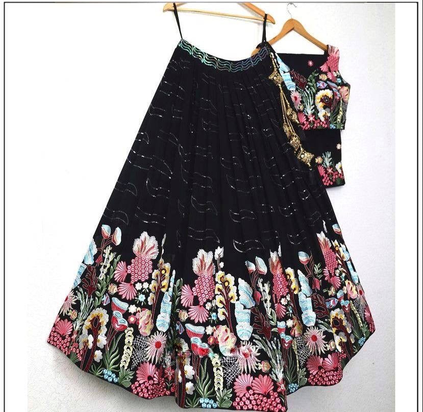 fashionkiya Flare Lehenga Fox Georgette 9 needle thread embroidered Sequins work with Cancan & Canvas Patta*