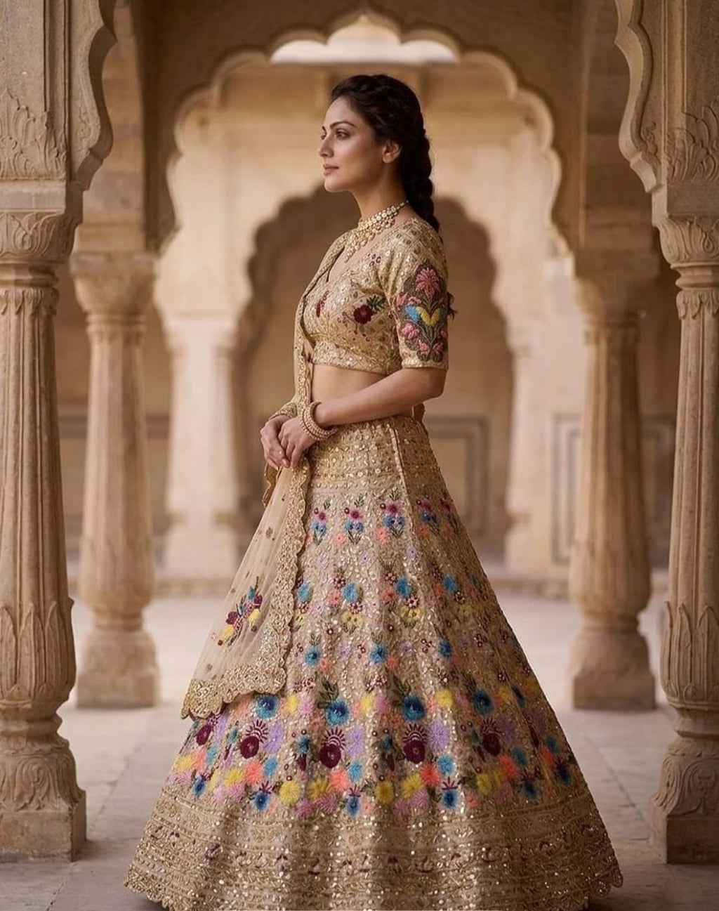 FASHIONKIYA Womens Fox Georgette Semi Stitched Lehenga Choli Set with Embroidery Sequins Work Lehenga Blouse and Butterfly Net Dupatta Traditional Ethnic Wear