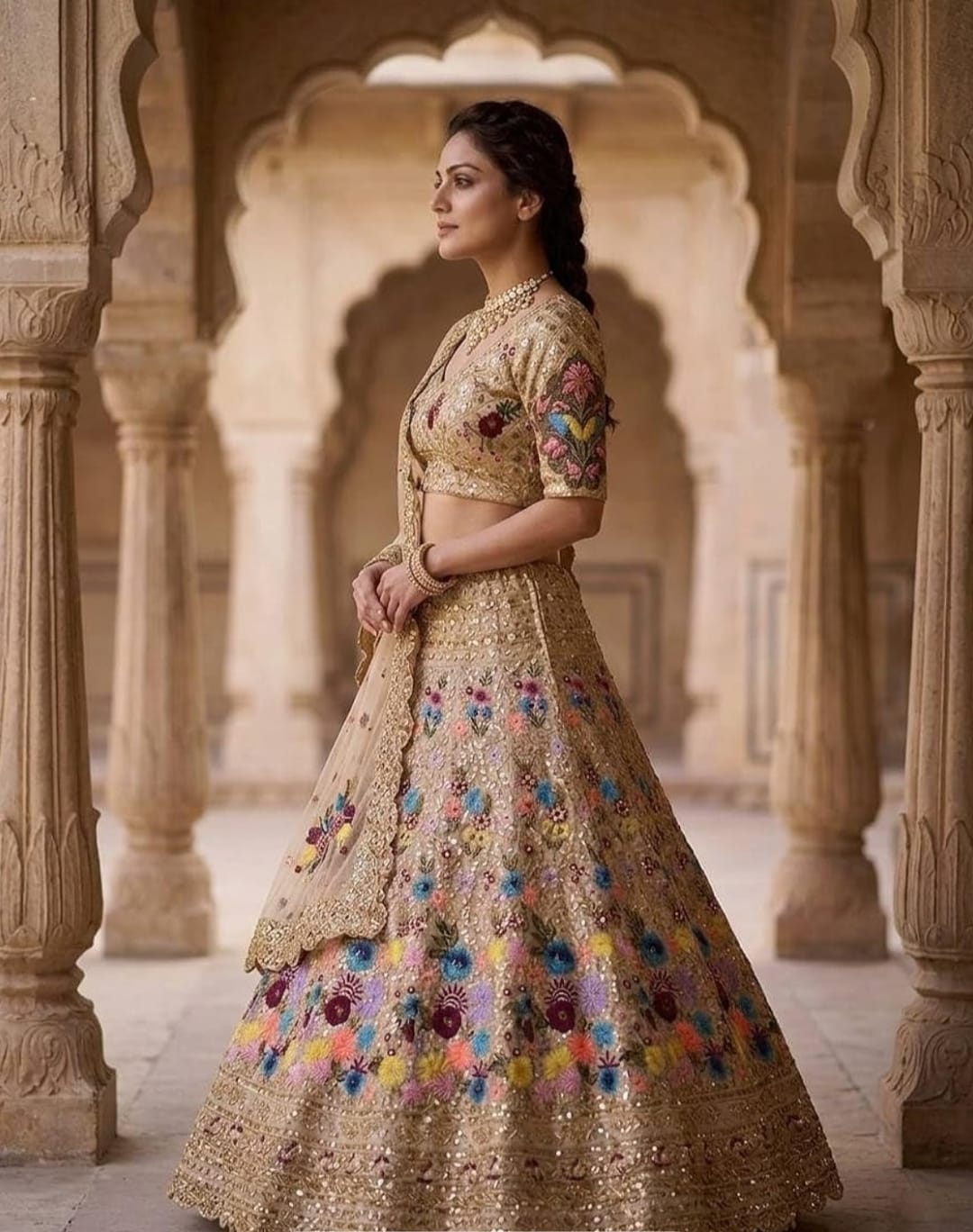 FASHIONKIYA Womens Fox Georgette Semi Stitched Lehenga Choli Set with Embroidery Sequins Work Lehenga Blouse and Butterfly Net Dupatta Traditional Ethnic Wear