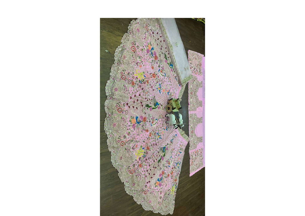 FASHIONKIYA lehenga work-embroidery sequins work with cancan & canvas patta